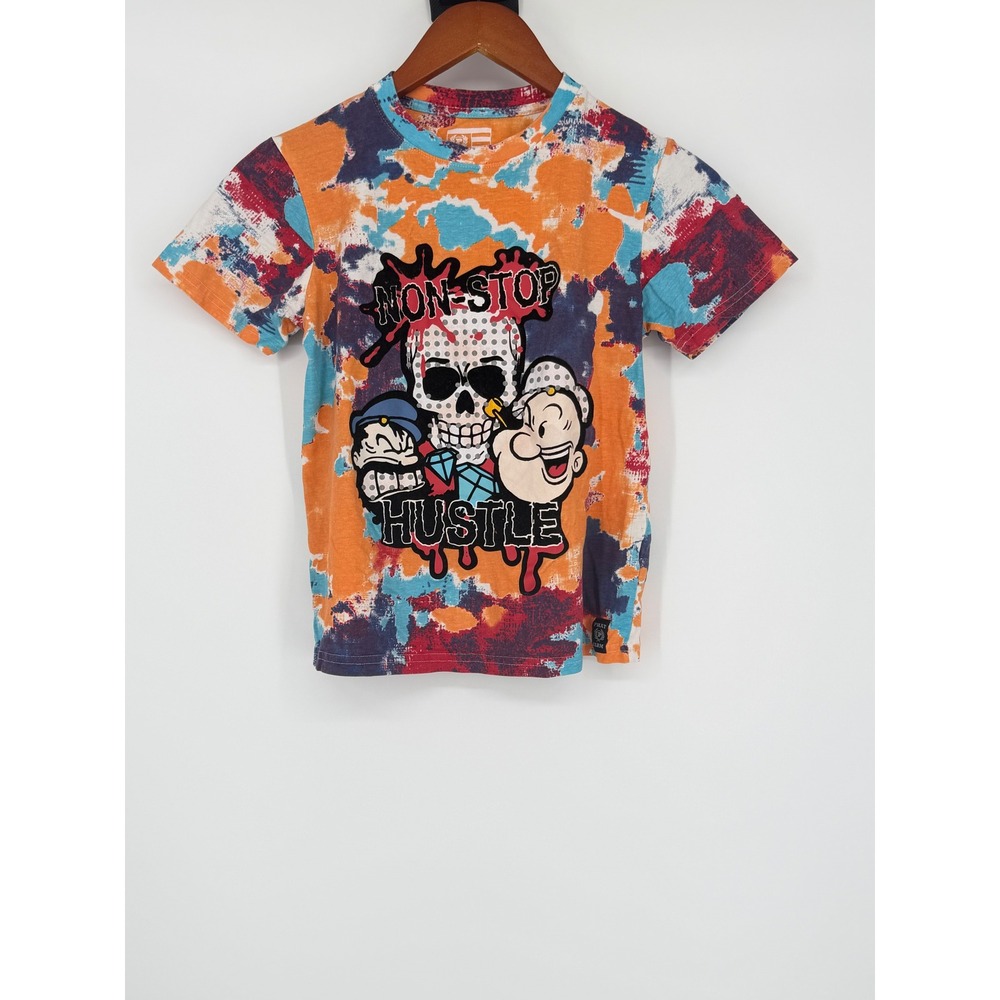 Phat Farm Boys Popeye Skeleton T shirt Small 8 Tie Dye Streetwear Graphic Y2K